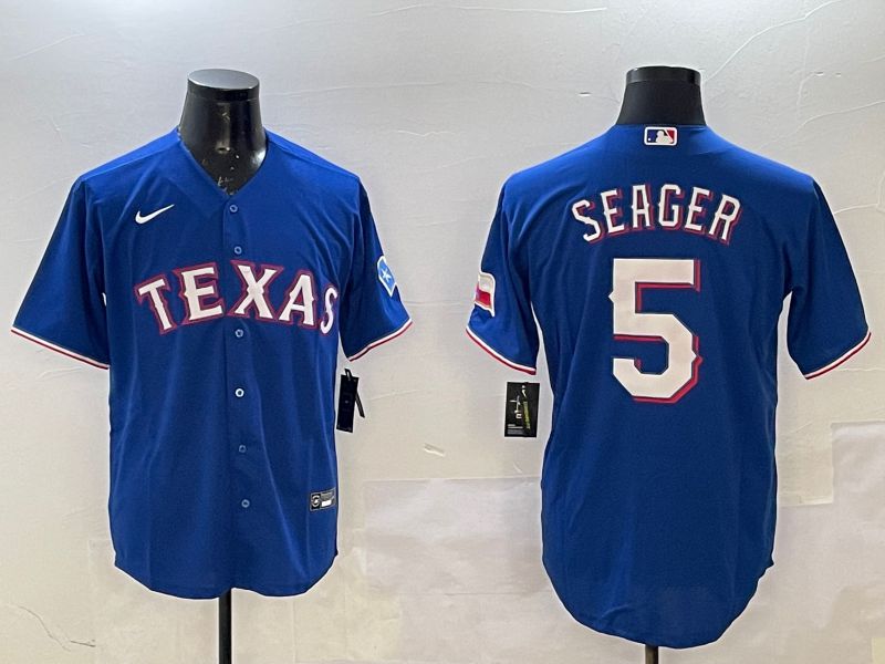 Men Texas Rangers 5 Seager Blue Game 2025 Nike MLB Jersey style 1